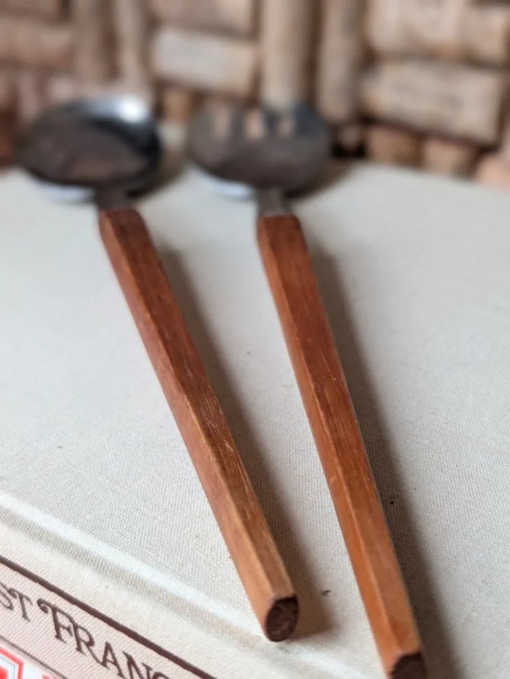 Vintage Stainless Steel and Teak Salad Servers | Japan Mid Century Modern